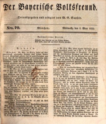 Der bayerische Volksfreund Mittwoch 2. Mai 1832