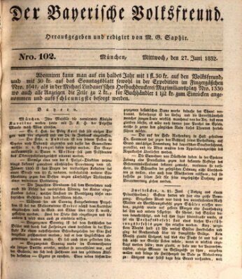 Der bayerische Volksfreund Mittwoch 27. Juni 1832