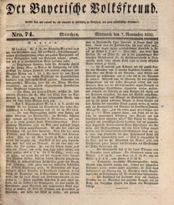 Der bayerische Volksfreund Mittwoch 7. November 1832