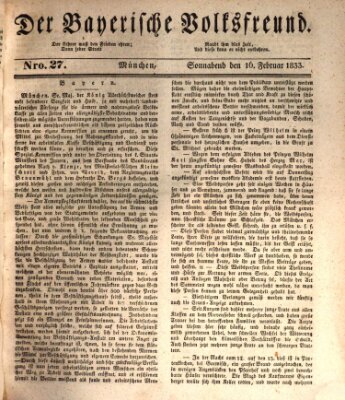 Der bayerische Volksfreund Samstag 16. Februar 1833