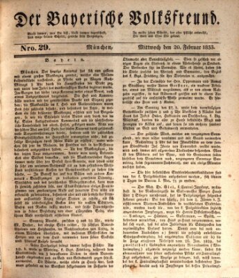 Der bayerische Volksfreund Mittwoch 20. Februar 1833