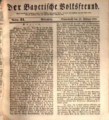 Der bayerische Volksfreund Samstag 23. Februar 1833