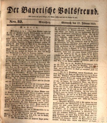 Der bayerische Volksfreund Mittwoch 27. Februar 1833