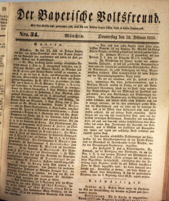 Der bayerische Volksfreund Donnerstag 28. Februar 1833