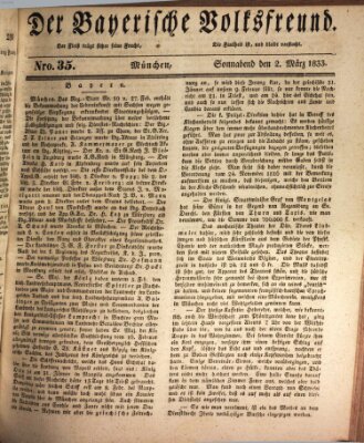 Der bayerische Volksfreund Samstag 2. März 1833