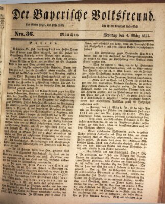 Der bayerische Volksfreund Montag 4. März 1833