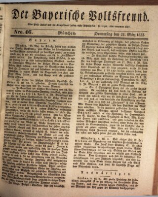 Der bayerische Volksfreund Donnerstag 21. März 1833