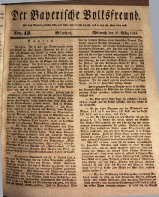 Der bayerische Volksfreund Mittwoch 27. März 1833