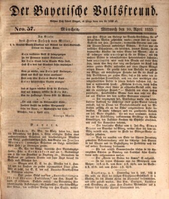 Der bayerische Volksfreund Mittwoch 10. April 1833