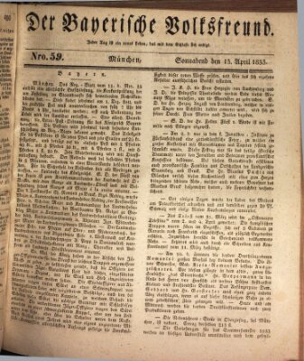 Der bayerische Volksfreund Samstag 13. April 1833