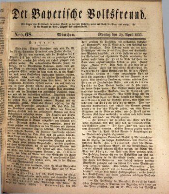 Der bayerische Volksfreund Montag 29. April 1833