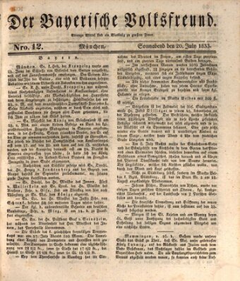 Der bayerische Volksfreund Samstag 20. Juli 1833