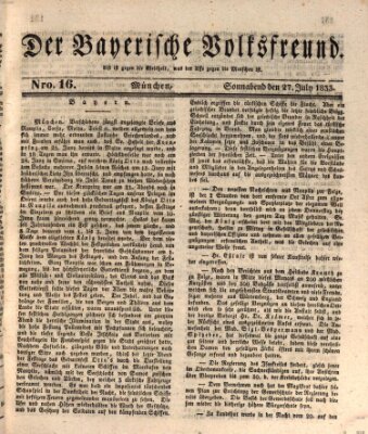 Der bayerische Volksfreund Samstag 27. Juli 1833