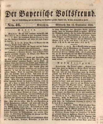 Der bayerische Volksfreund Mittwoch 18. September 1833