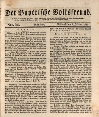 Der bayerische Volksfreund Mittwoch 2. Oktober 1833