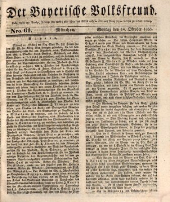 Der bayerische Volksfreund Montag 14. Oktober 1833