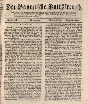 Der bayerische Volksfreund Mittwoch 11. Dezember 1833