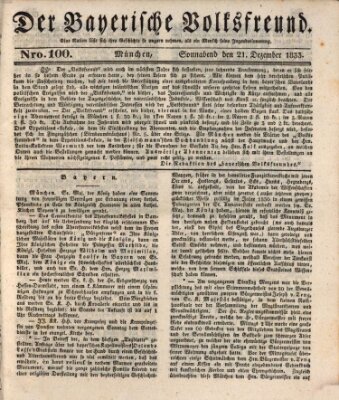 Der bayerische Volksfreund Samstag 21. Dezember 1833