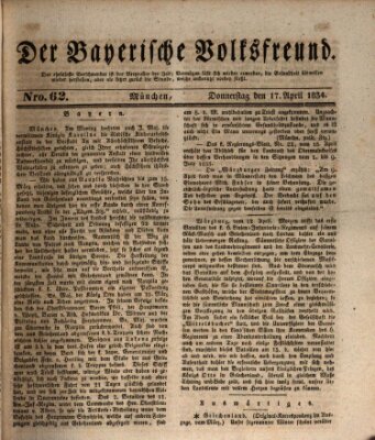 Der bayerische Volksfreund Donnerstag 17. April 1834