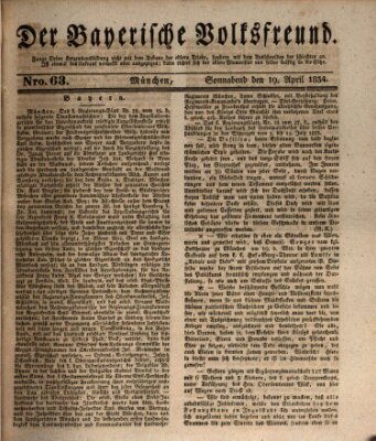 Der bayerische Volksfreund Samstag 19. April 1834