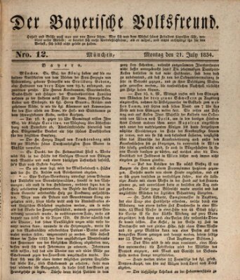 Der bayerische Volksfreund Montag 21. Juli 1834