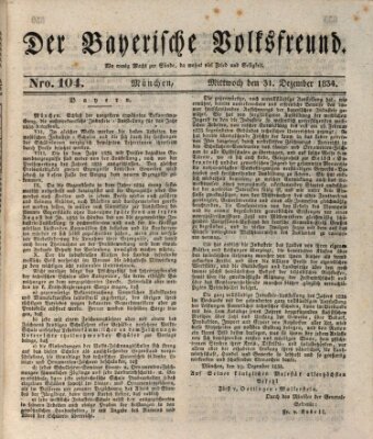 Der bayerische Volksfreund Mittwoch 31. Dezember 1834
