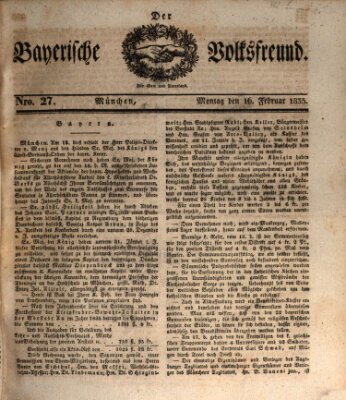 Der bayerische Volksfreund Montag 16. Februar 1835