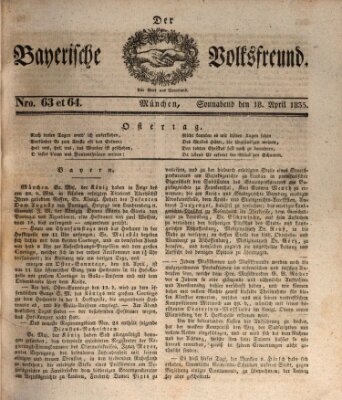 Der bayerische Volksfreund Samstag 18. April 1835