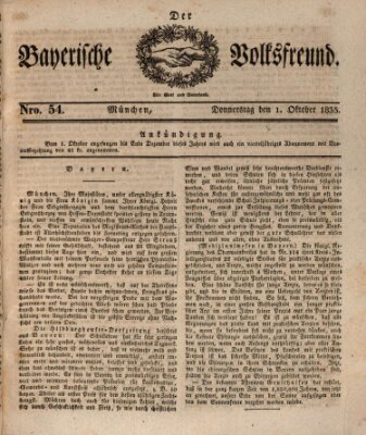 Der bayerische Volksfreund Donnerstag 1. Oktober 1835