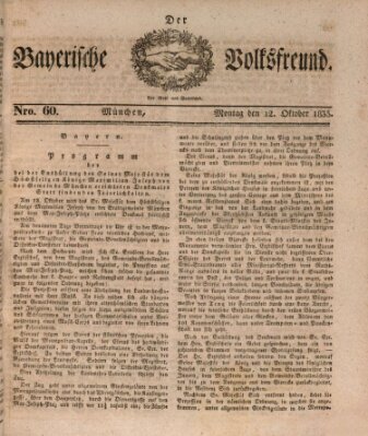 Der bayerische Volksfreund Montag 12. Oktober 1835