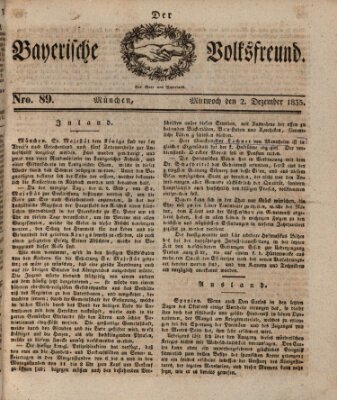 Der bayerische Volksfreund Mittwoch 2. Dezember 1835