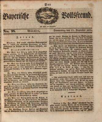 Der bayerische Volksfreund Donnerstag 17. Dezember 1835