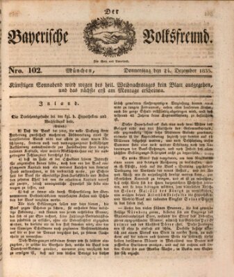 Der bayerische Volksfreund Donnerstag 24. Dezember 1835