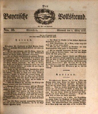 Der bayerische Volksfreund Mittwoch 2. März 1836