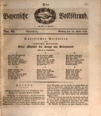 Der bayerische Volksfreund Montag 18. April 1836