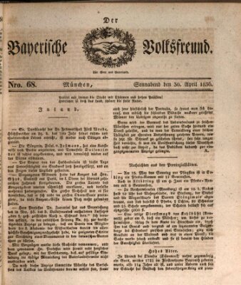 Der bayerische Volksfreund Samstag 30. April 1836