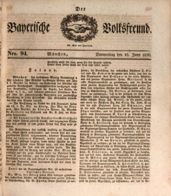 Der bayerische Volksfreund Donnerstag 16. Juni 1836