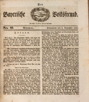 Der bayerische Volksfreund Samstag 3. Dezember 1836