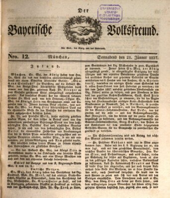 Der bayerische Volksfreund Samstag 21. Januar 1837