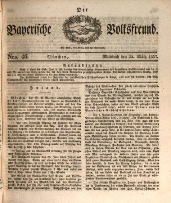 Der bayerische Volksfreund Mittwoch 22. März 1837