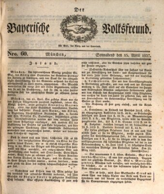 Der bayerische Volksfreund Samstag 15. April 1837