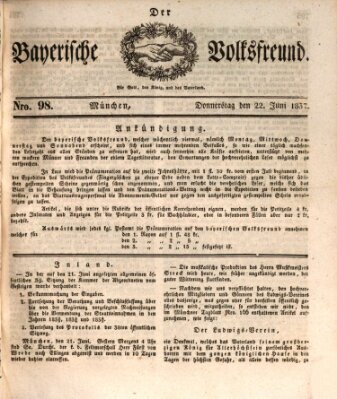 Der bayerische Volksfreund Donnerstag 22. Juni 1837