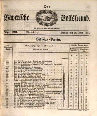 Der bayerische Volksfreund Montag 26. Juni 1837