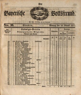 Der bayerische Volksfreund Montag 14. August 1837