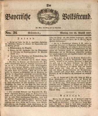 Der bayerische Volksfreund Montag 28. August 1837