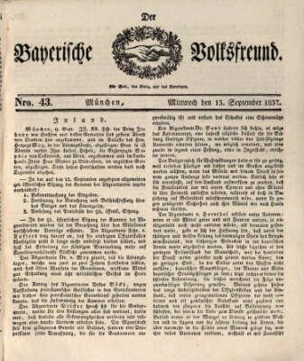 Der bayerische Volksfreund Mittwoch 13. September 1837