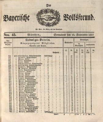 Der bayerische Volksfreund Samstag 16. September 1837