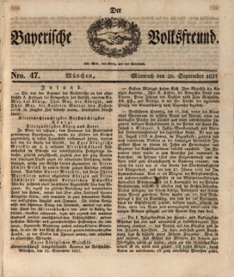 Der bayerische Volksfreund Mittwoch 20. September 1837