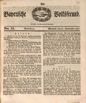 Der bayerische Volksfreund Mittwoch 27. September 1837