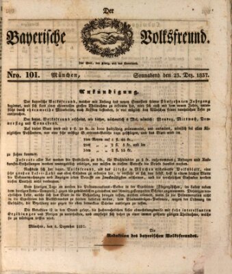 Der bayerische Volksfreund Samstag 23. Dezember 1837